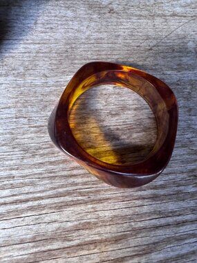 Vintage Tortoise Lucite Bangle Bracelet 65mm Wide 16.5mm Chunky Retro Boho